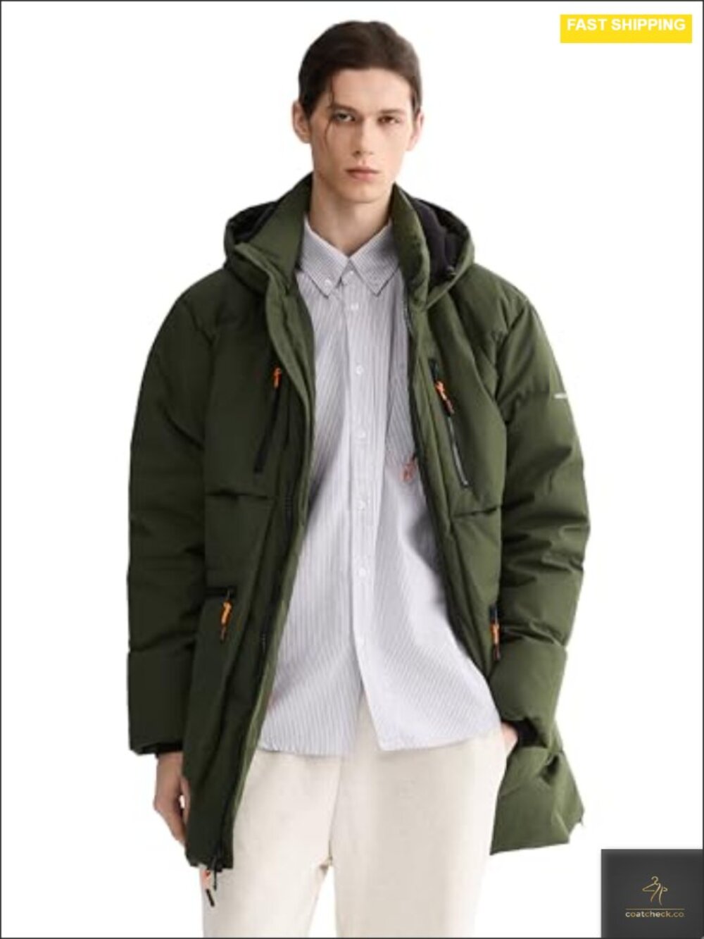 Men's Thickened Down Jacket Hooded Winter Puffer with 6 Pockets Waterproof